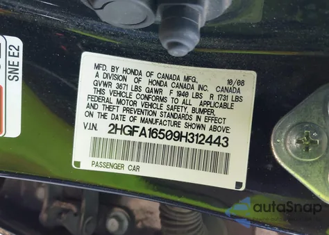 2009 Honda Civic Lx from USA, damaged, VIN 2HGFA16509H312443